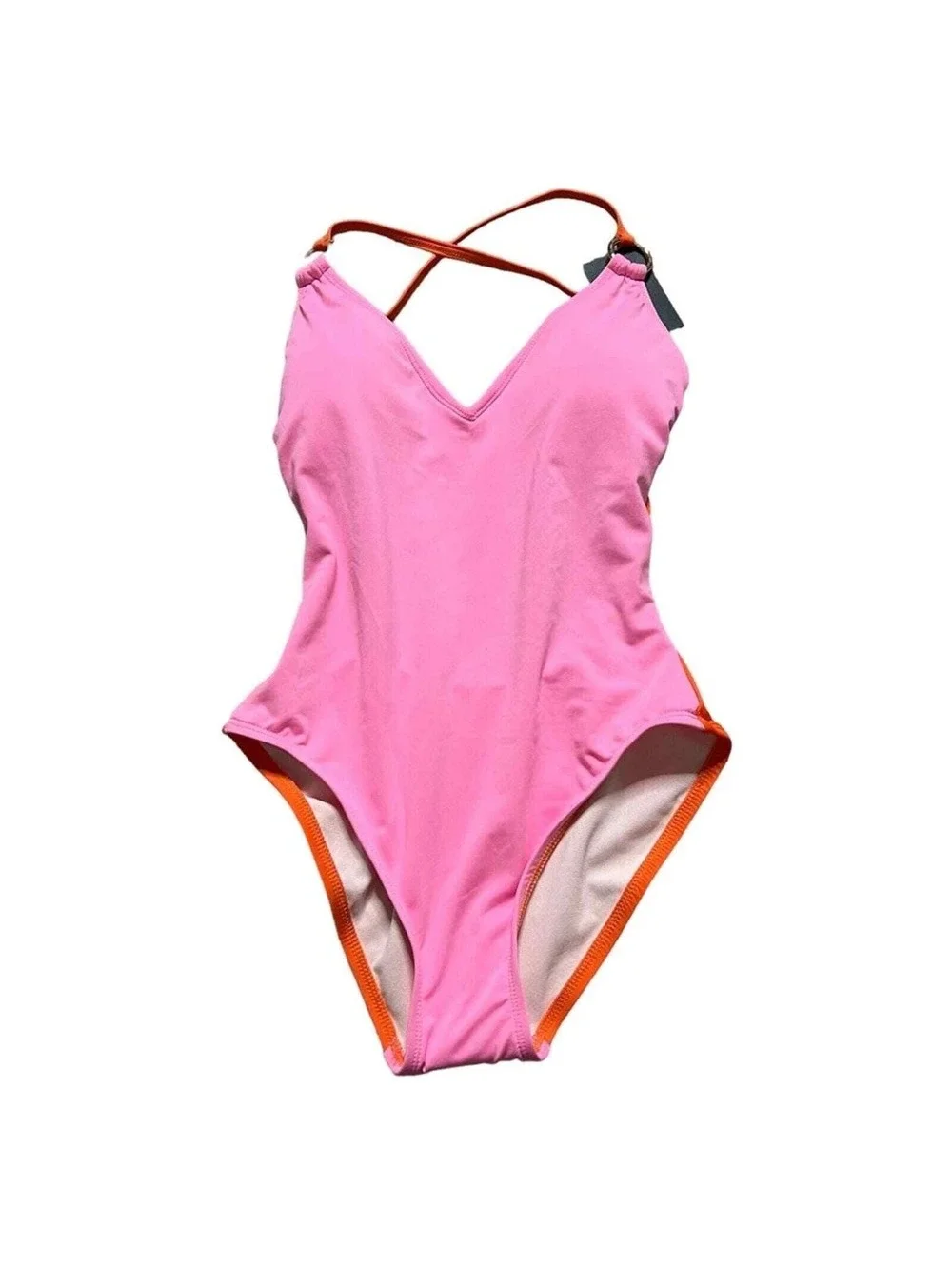 Kate Spade Color Block Plunging V-Neck One Piece Swimsuit Pink Orange $142 NWT